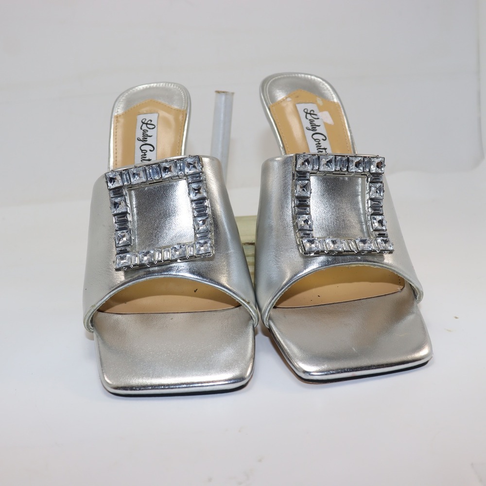 Lady Couture Casino Sandals 9 Silver Womens Glam Party Heels
